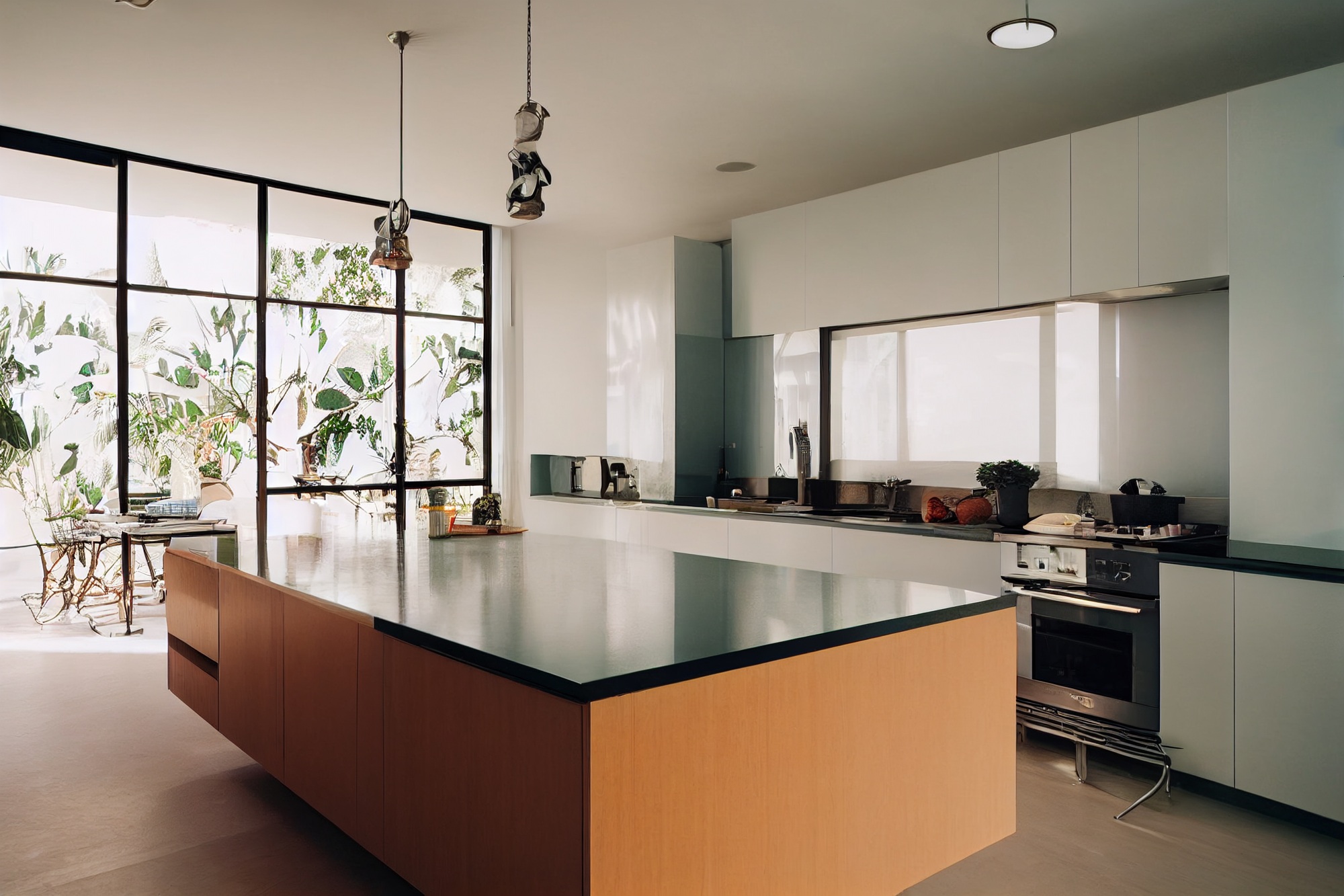 A kitchen in a Post-Modern Home in the style of a minimalist architecture,wallpaper copy space backg